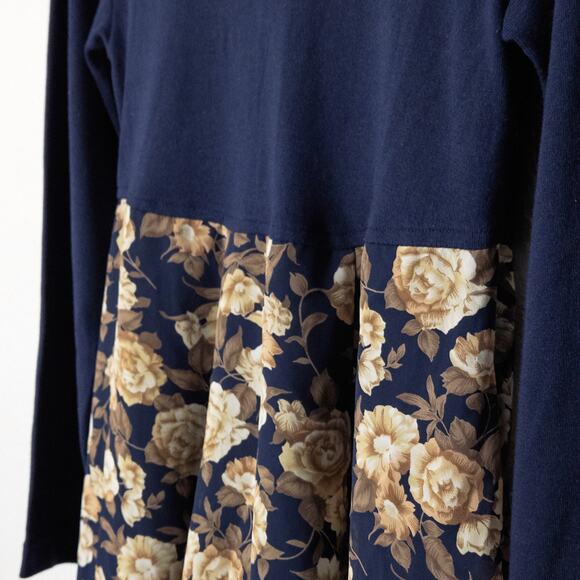 Express Women’s Dress Y2K Vintage Garden Floral Two-Tone Navy Long Sleeve Size S - Picture 5 of 8